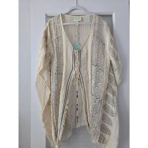 Women's Z & L Europe Swim Cover Kaftan Up Modern Boho Ivory Off White Black Feat